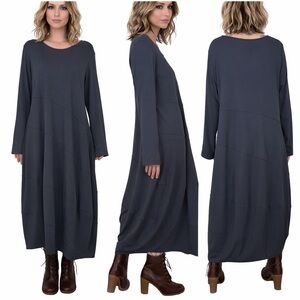 OSKA Cocoon Dress Gray Viscose Elastane Minimalist Stretch Lagenlook Maxi
